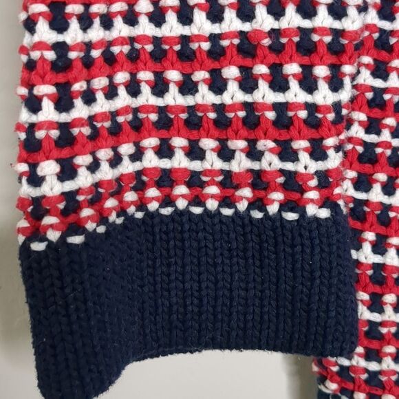 Talbots Cardigan Sweater Classic Red White Navy Snap Front Cotton Woven Sz M - Picture 7 of 10
